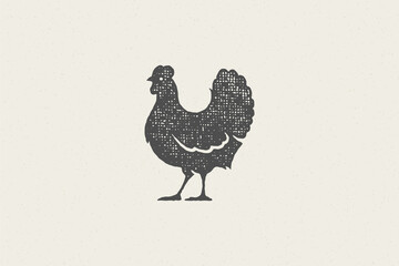 Hen farm chicken silhouette for farm industry hand drawn stamp effect vector illustration. - obrazy, fototapety, plakaty