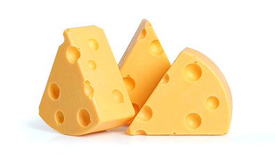 Delicious cheese pieces, isolated on white background with clipping path.