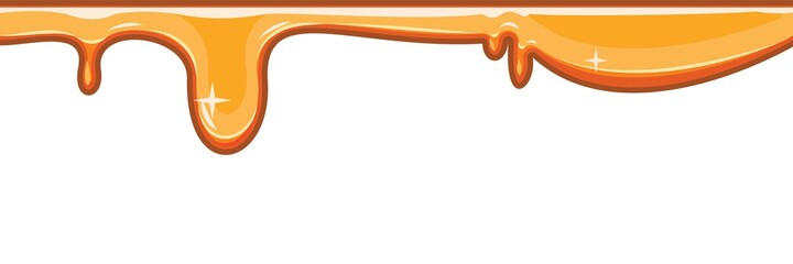 Trickles of flower honey. Yellow paint flowing down thick. Slime. The drops are slipping. Fluid drips. The isolated object on a white background. Flat cartoon style. Shine. Frame. Vector