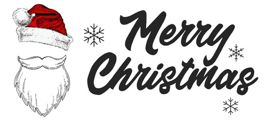 Merry Christmas Santa hat. Christmas Typographic Background