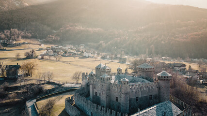 Aerial View of the Castle of Fenis, Valle d'Aosta, Italy
