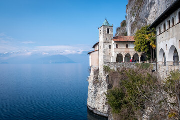 Fototapeta na wymiar popular and famous place of Lake Maggiore Eremo di Santa Caterina del Sasso, Lombardy, Italy.