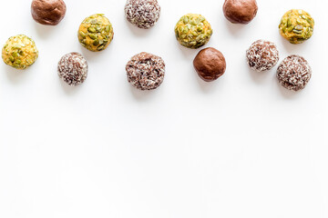 Food pattern of homemade energy balls with dried fruita and coconut