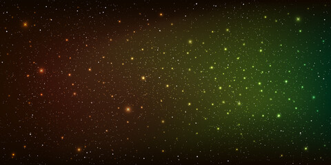 Realistic starry sky with a green and brown glow, Shining stars in dark night galaxy background. Vector illustration.