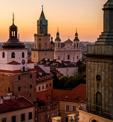 Aerial view of dawn over towers in Old Town in Lublin, Poland © Daniel Turbasa