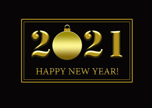 2021 New Year Postcard with Golden Balls - Stock Image