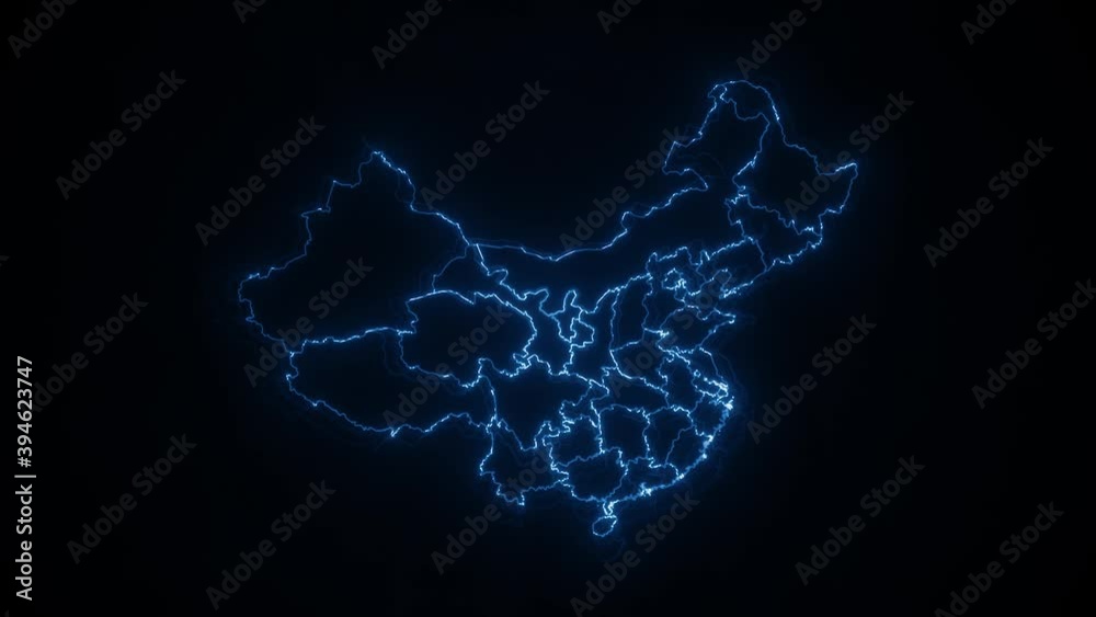 Wall mural china cyber map showing up intro by regions/ 4k animated china cyber hi-tech map intro background wi