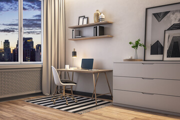 Modern home office desk with laptop