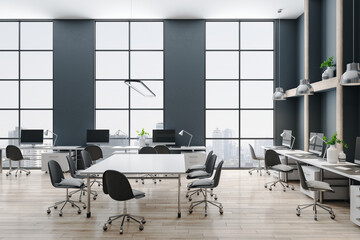 Comfortable office lobby interior with meeting table