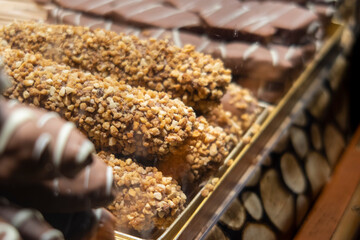 long chocolate sticks at the candy and christmas fair