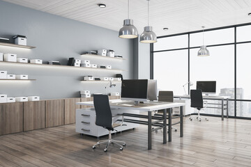 Luxury office interior with city view.