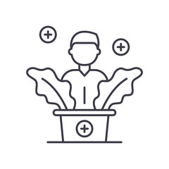 Employee career icon, linear isolated illustration, thin line vector, web design sign, outline concept symbol with editable stroke on white background.