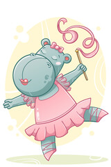 Cute dancing hippo. Hand drawn vector illustration with separate layers. © GabiWolf