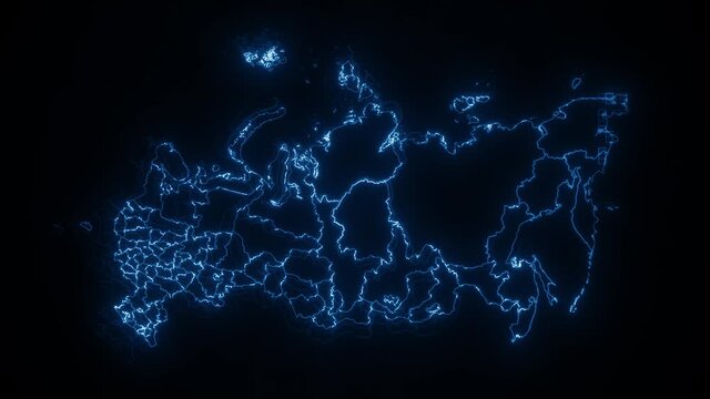 Russia Map Cyber Technology Intro With Regions/ 4k animated cyber hi-tech russia map intro background with countries appearing and fading one by one and camera movement