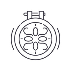 Emgroidery icon, linear isolated illustration, thin line vector, web design sign, outline concept symbol with editable stroke on white background.