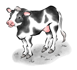 牛の墨絵イラスト　年賀素材　2021　丑年　ベクター	
