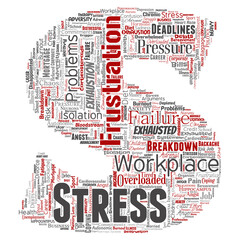 Vector conceptual mental stress at workplace or job pressure human letter font S word cloud isolated background. Collage of health, work, depression problem, exhaustion, breakdown, deadlines risk