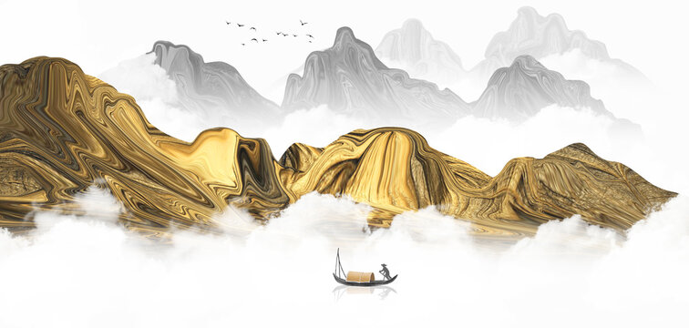Chinese ink landscape painting with artistic conception of Chinese style