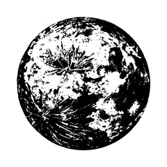 Full moon painted with black ink brush. Vector illustration 