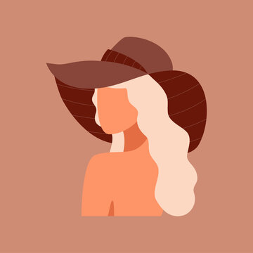 Woman in red hat on pink background. Woman silhouette portrait. Vector illustration.