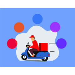 picture of a courier riding a motorbike and a multicolored circle on it