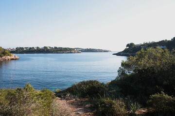Obraz premium Island scenery, beach, beautiful bay seaside, Balearic Islands, Mallorca, Spain, Mediterranean Sea.
