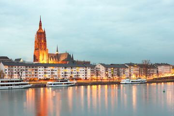 Saint Bartholomeus's Cathedral and river Main in Frankfurt