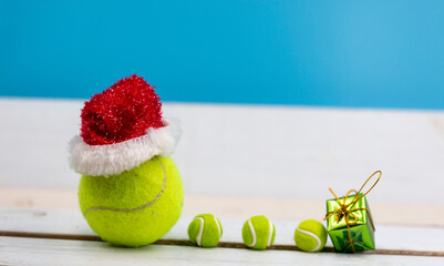 Tennis Christmas Holiday with Santa Hat and Christmas ornament
