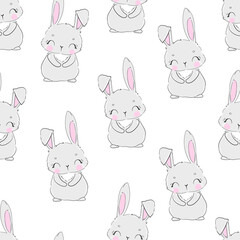 Seamless Pattern Rabbit. Hand Drawn Bunny, print design rabbit background. Vector Seamless. Print Design Textile for Kids Fashion.