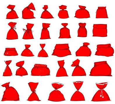 Canvas sack vector canvas bag illustration christmas santa claus red bag