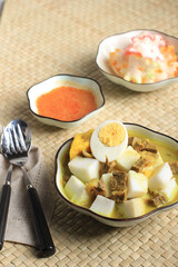Lontong Kari Sapi, Ketupat with Beef Curry Soup. This is a Traditional Food, typically of Bandung, Indonesia.