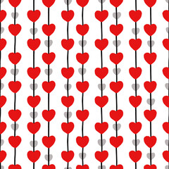 Plakat Abstract seamless pattern for Valentines day. Red hearts on a transparent background. Cute hand-drawn simple illustration. Ornament for wrapping paper banner, postcard. Vector illustration about love.