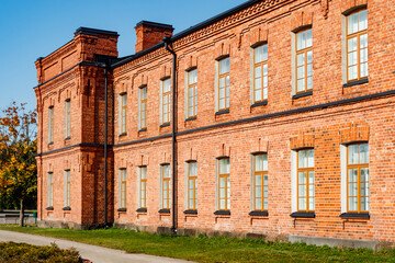 Beautiful vintage red brick building at sunny day