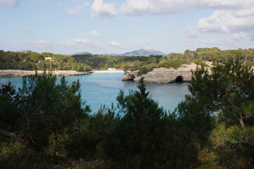 Island scenery, beach, beautiful bay seaside, Balearic Islands, Mallorca, Spain, Mediterranean Sea.