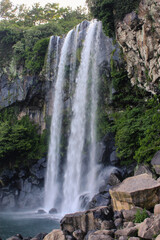 Beautiful waterfall view in national park. Tropical hiking