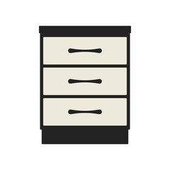 Bedside table icon. Front view. Colored silhouette drawing. Vector flat graphic illustration. The isolated object on a white background. Isolate.