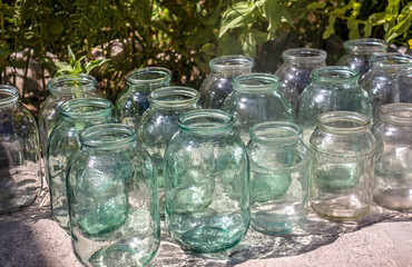 Empty glass jars in the sun