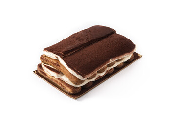 Traditional tiramisu cake isolated on white background	
