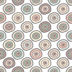 Seamless pattern with neutral colored hand drawn doodle circles on white background