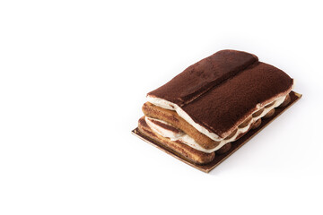 Traditional tiramisu cake isolated on white background. Copy space	