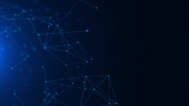Connected network data structure animation. Blue Seamless loop 4k technology background