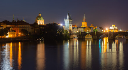Obraz na płótnie Canvas Scenic view of bridges on the Vltava river and historical center of Prague,buildings and landmarks of old town,Prague,Czech Rapublic