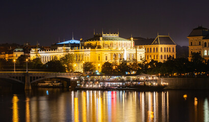 Scenic view of bridges on the Vltava river and historical center of Prague,buildings and landmarks of old town,Prague,Czech Rapublic