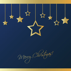 Merry Christmas, Happy Holidays Card - Golden Stars on a Dark Blue Background
