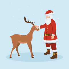 Santa Claus and reindeer. Merry Christmas and happy new year vector illustration.