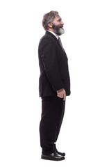 side view. smiling business man looking ahead.