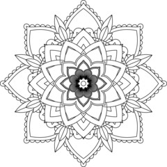 Easy Mandala coloring book simple and basic for beginners, seniors and children. Set of Mehndi flower pattern for Henna drawing and tattoo. Decoration in ethnic oriental, Indian style.