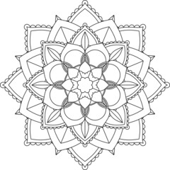 Fototapeta premium Easy Mandala coloring book simple and basic for beginners, seniors and children. Set of Mehndi flower pattern for Henna drawing and tattoo. Decoration in ethnic oriental, Indian style.