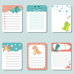 Set of cute creative cards with dinosaurs.