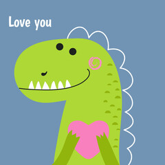 Greeting card with cartoon dinosaur.